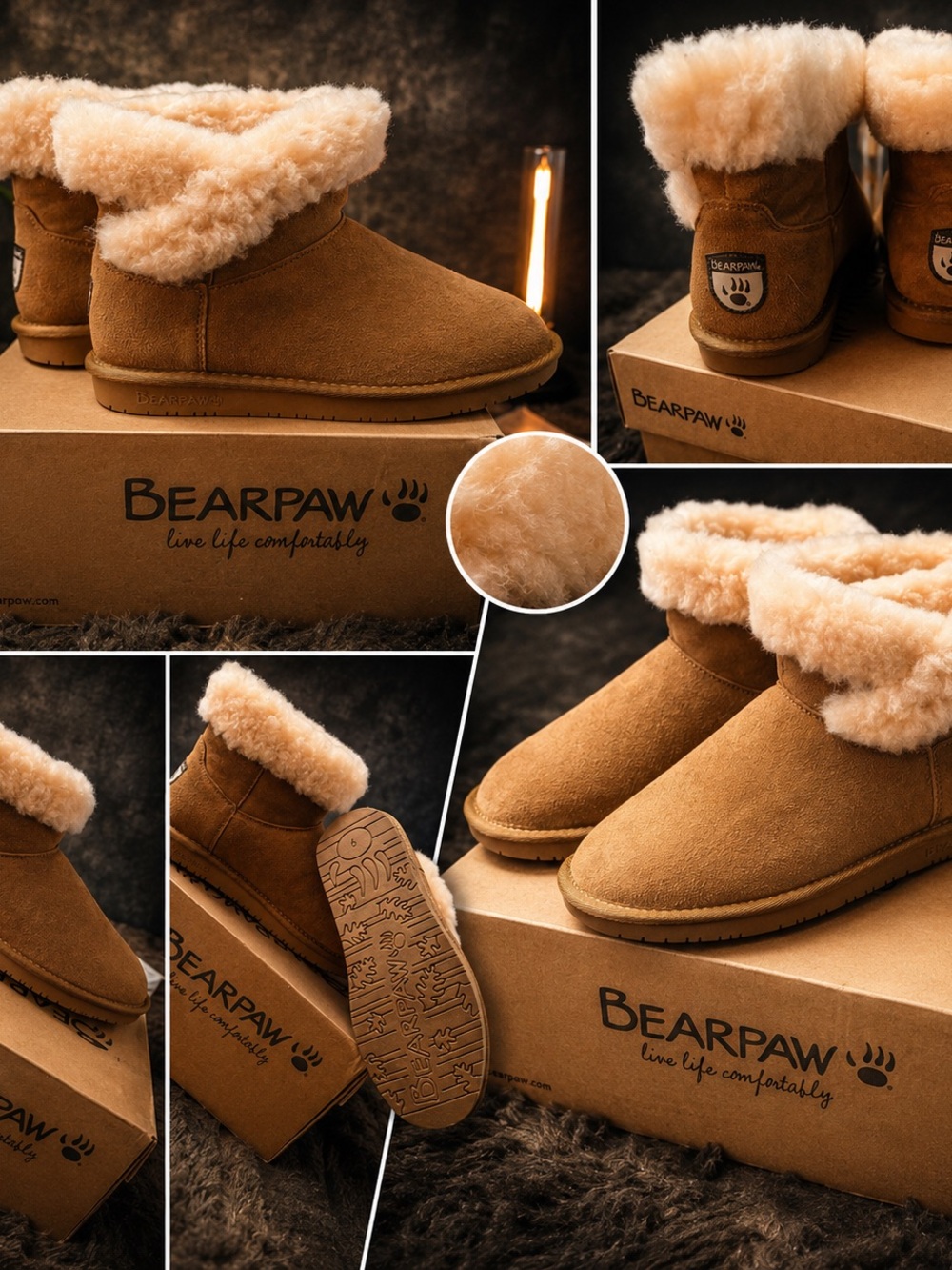 BearPaw Chestnut Brown Suede Shearling Cuff Boots